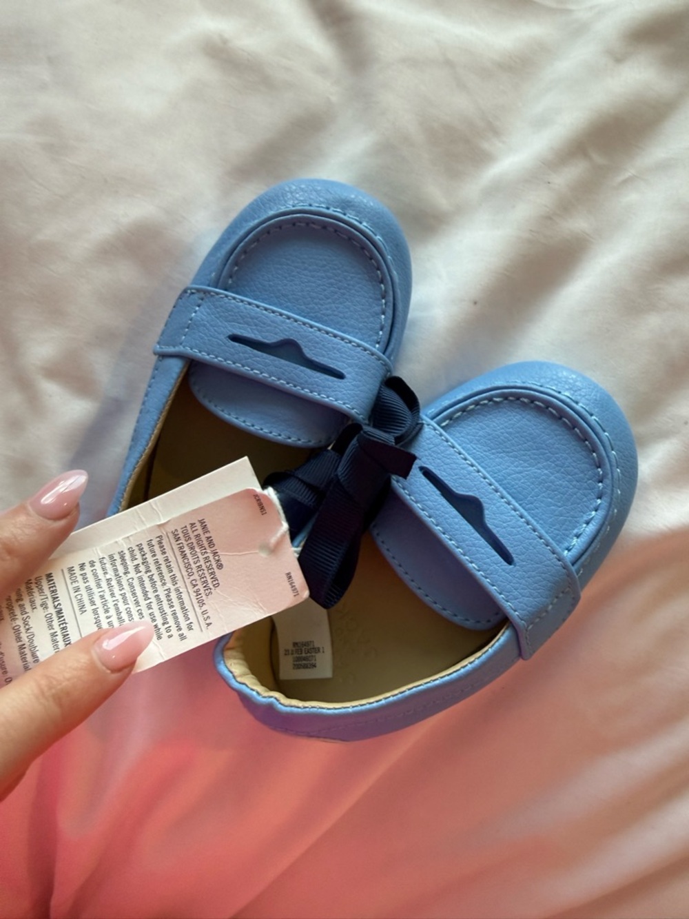Janie and Jack Light Blue Baby Loafers with Bow Detail